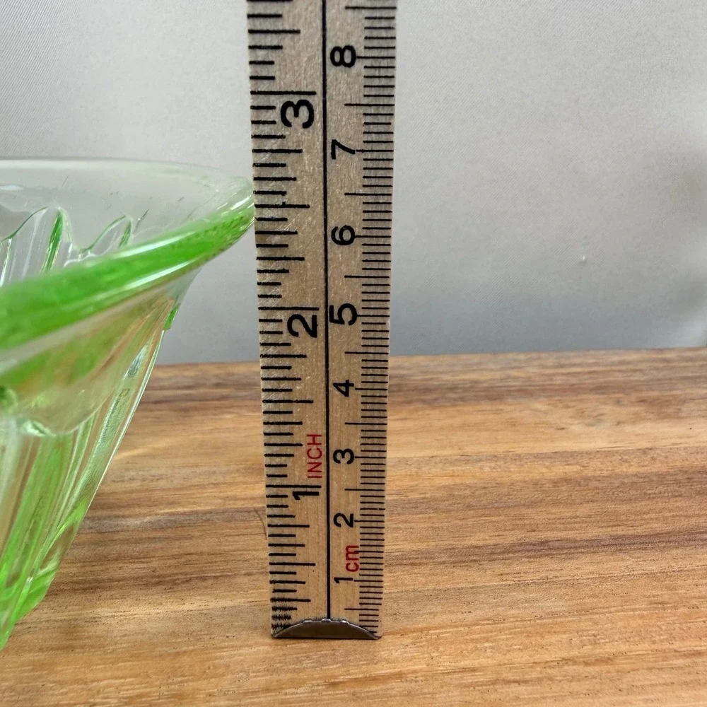Anchor Hocking Colonial Knife and Fork Green Uranium Glass Bowl Vintage 8.75